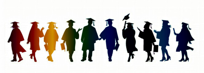 Group of people standing next to each other wearing graduation hats and gowns.