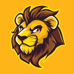 Wall Mural - Vector esports logotype cute cartoon lion on yellow background, logo cute lion, icon cute lion, sticker cute lion, symbol cute lion, emblem cute lion