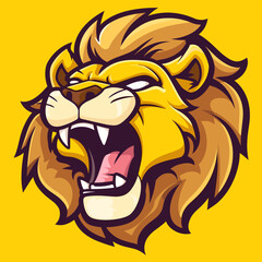 Wall Mural - Vector esports logotype cute cartoon lion on yellow background, logo cute lion, icon cute lion, sticker cute lion, symbol cute lion, emblem cute lion