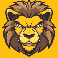 Wall Mural - Vector esports logotype cute cartoon lion on yellow background, logo cute lion, icon cute lion, sticker cute lion, symbol cute lion, emblem cute lion