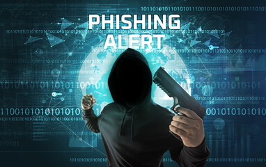 Fototapete - Faceless hacker at work, security concept