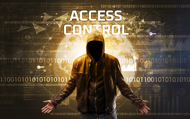 Fototapete - Faceless hacker at work, security concept