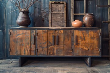 Wooden Cabinet With Two Vases