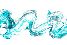 Turquoise And Silver Blended Watercolor Paint Swirls On Transparent Background.