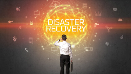 Poster - Rear view of a businessman, online security concept