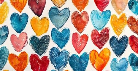 Poster - Illustrated hearts in a hand drawn style with vibrant colors.