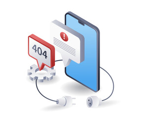 Leinwandbilder - Smartphone affected by error code 404, flat isometric 3d illustration