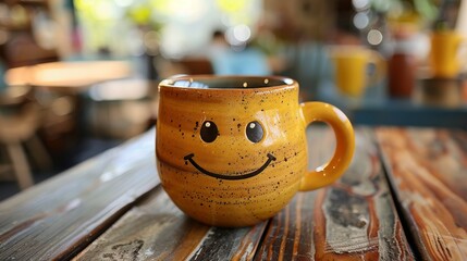 Wall Mural - A yellow cup with s happy smile face. 