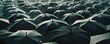 a sea of black umbrellas in a wide area