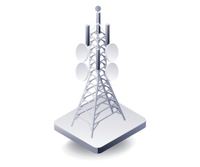 Wall Mural - Information technology network tower concept, flat isometric 3d illustration