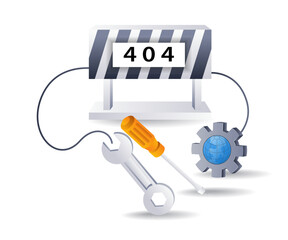 Leinwandbilder - Maintenance error code 404 sign, flat isometric 3d illustration