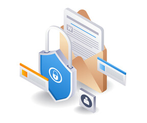 Poster - Email data security padlock, flat isometric 3d illustration