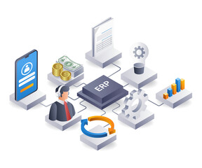 Aufkleber - ERP business company management, flat isometric 3d illustration