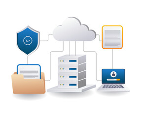 End point data security cloud server computer management flat isometric 3d illustration