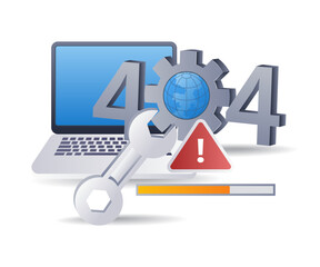 Leinwandbilder - Computer repair error code 404, flat isometric 3d illustration