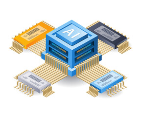 Aufkleber - Artificial intelligence technology chip concept, flat isometric 3d illustration