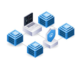 Fototapete - Artificial intelligence system security management, flat isometric 3d illustration