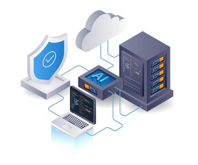 Aufkleber - Artificial intelligence for cloud server security, flat isometric 3d illustration