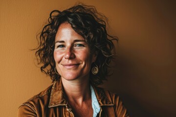 Wall Mural - Portrait of a beautiful middle-aged woman with curly hair.