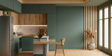 Fototapeta Panele - Cozy modern kitchen room interior design with dark green wall