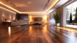 Sleek polished wooden floor. Contemporary interior design background