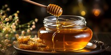 Vertical Closeup Honey Flows From Wooden Stick To Jar, Highlighting Natural Purity Vertical . Pure Honey Flow Vertical Closeup Shot