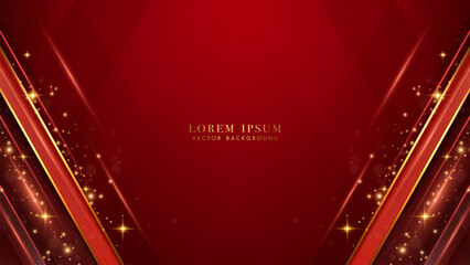 Wall Mural - red luxury background with diagonal golden lines and glittering light effects