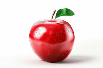 Wall Mural - Realistic 3D red apple fruit icon isolated on white background, digital illustration