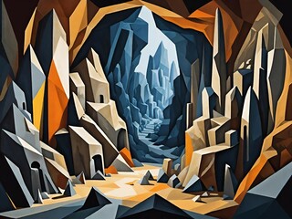 Canvas Print - cave with a mountain background