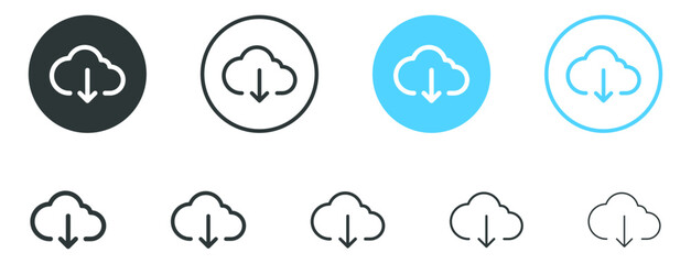 Wall Mural - cloud download icon with arrow down symbol, save import icon, data storage database icons button