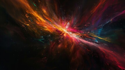 Poster - The dark space is transformed into a canvas as vivid hues of light shine and bounce off the black background.