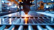 Solar panel frames being precisely and shaped by a large laser ting machine in a brightly lit manufacturing facility. . .