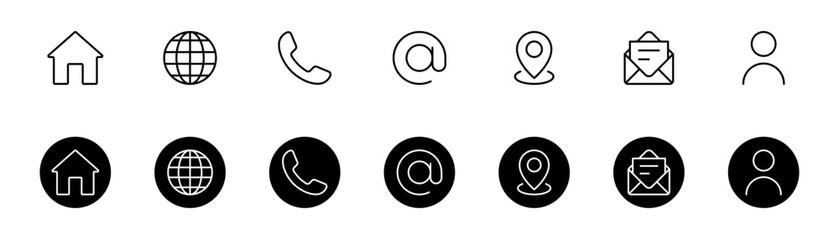 Aufkleber - Contact us icon. Web icons set , home, location, call, at, email, address, globe, chat, message, mail, envelope, telephone, name, user, website, icon . communication contact icon. editable stroke