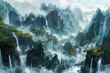 Digital painting of Japanese/Chinese landscapes. Eastern traditional culture.