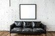 Black leather rectangle couch against white brick wall in interior design