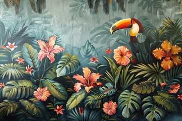 Tales from the jungle, an illustrated mural of magical animal kin