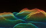 Fototapeta Desenie - 3D gradient neon grid terrain.