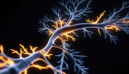 3D Rendered Neuron Close-Up on Black Background