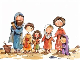 Playful hand-drawn renditions of Bible stories for children