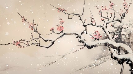  Digital snow scene ink plum blossom abstract illustration poster web page PPT background