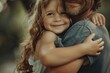 Happy Fathers Day with a dad and daughter hugging . AI generated