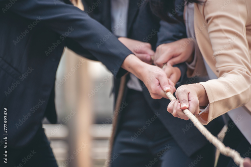 Tug of war Group of business people Hands pulling rope symbol team ...