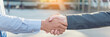 Banner Trust honesty business customer handshake together promise partner. Panorama Businessman teamwork diversity solidarity team Partner hands together. Team meeting shaking hands with copy space