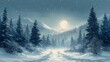 Digital snow scene trees fairy tale abstract illustration poster web page PPT background
