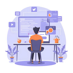Free Photo Colorful illustration of programmer working, generative Ai