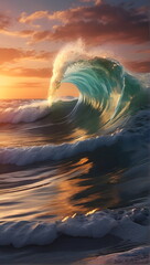 Wall Mural - Colorful ocean wave Sea water wave shape Sunset light