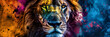 Animal wall decoration lion illustration vibrate colors,Portrait of a lion in generative ai paints
