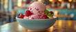 Ice cream in bowl with raspberries, sweet food, fruit, summer, refreshment