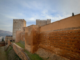 wall of Alhambra fortress in Granada Spain