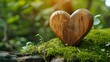 © Phatto - wooden heart on moss in forest cemetery, symbolizing natural burial and tranquility. Funeral background concept